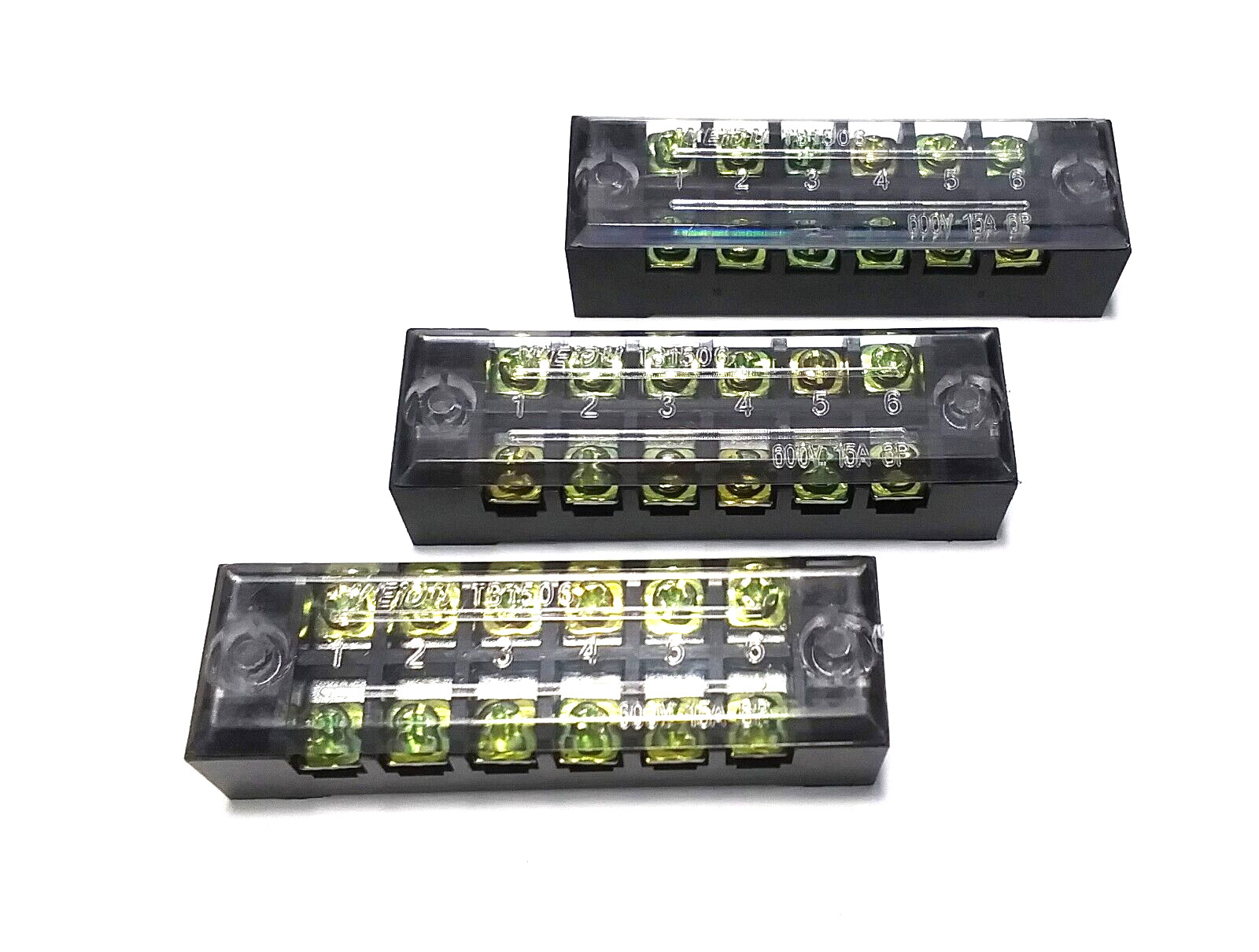 3 BBT 15 amp 6 Position Marine Grade Terminal Blocks w/Clear Safety Covers