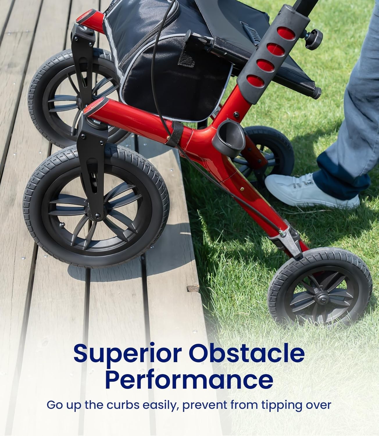 Foldable Senior Rollator Walker with Seat, Big Wheels, 7-Level Height & Safety B