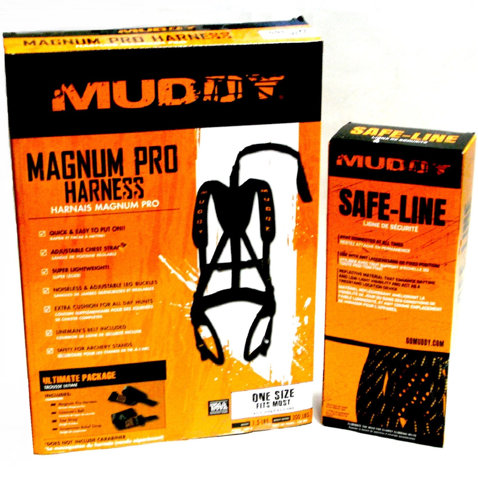 2 Pc SET MUDDY MAGNUM PRO TREE STAND SAFETY HARNESS and SAFE-LINE CLIMBING ROPE