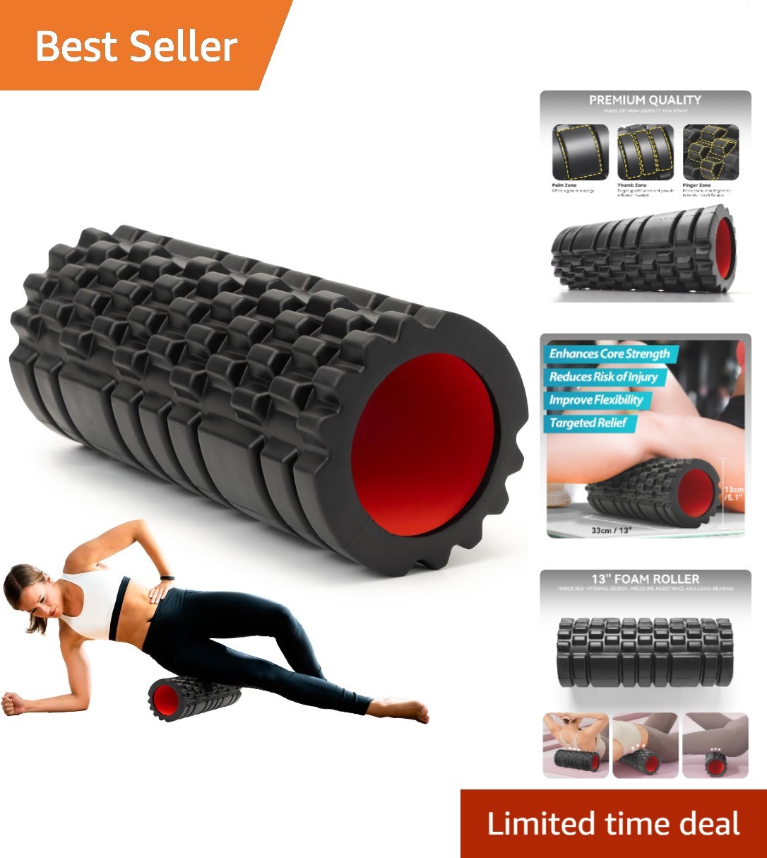 High Density Foam Roller, Patented 13" Trigger Point Massager for Yoga & Fitness