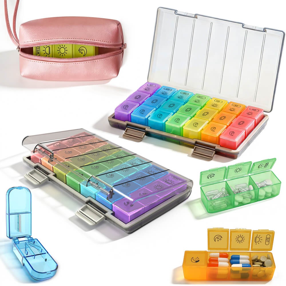 Weekly Pill Organizer Pill Box Moisture-Proof Am/Pm Large Pill Case for Vitamin