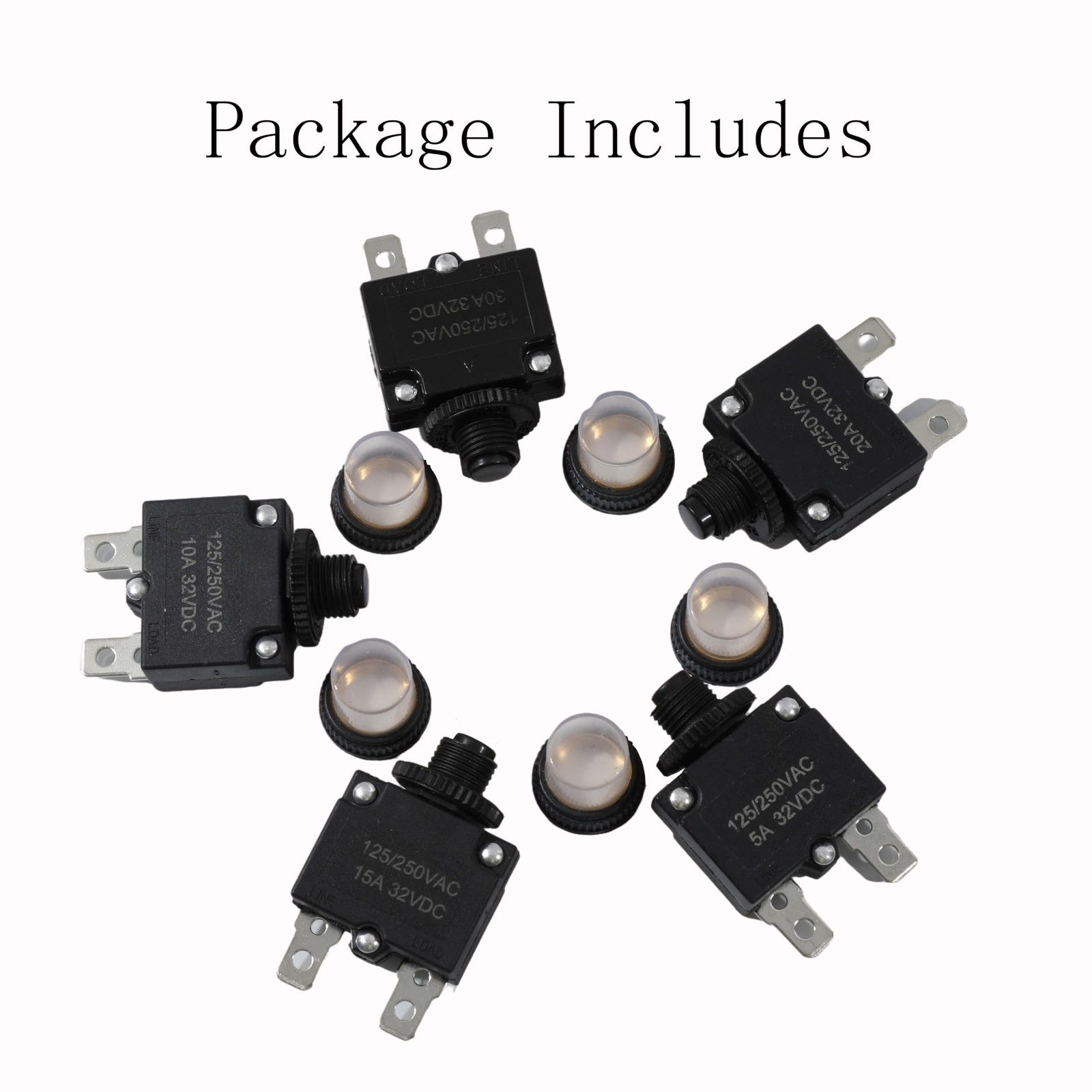 5pcs Push Button Reset 5 Amp Circuit Breakers with Manual Reset 32VDCAC125-25...