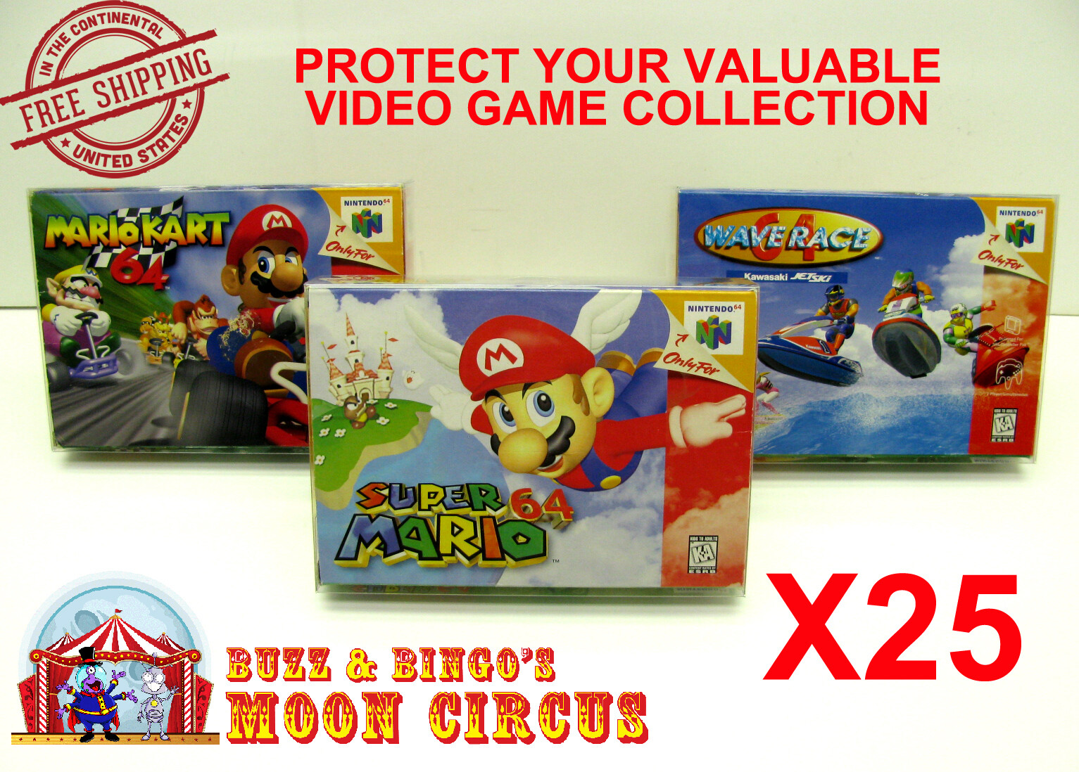 25x NINTENDO 64 N64 CIB GAME BOX - CLEAR PROTECTIVE BOX PROTECTOR SLEEVE CASE