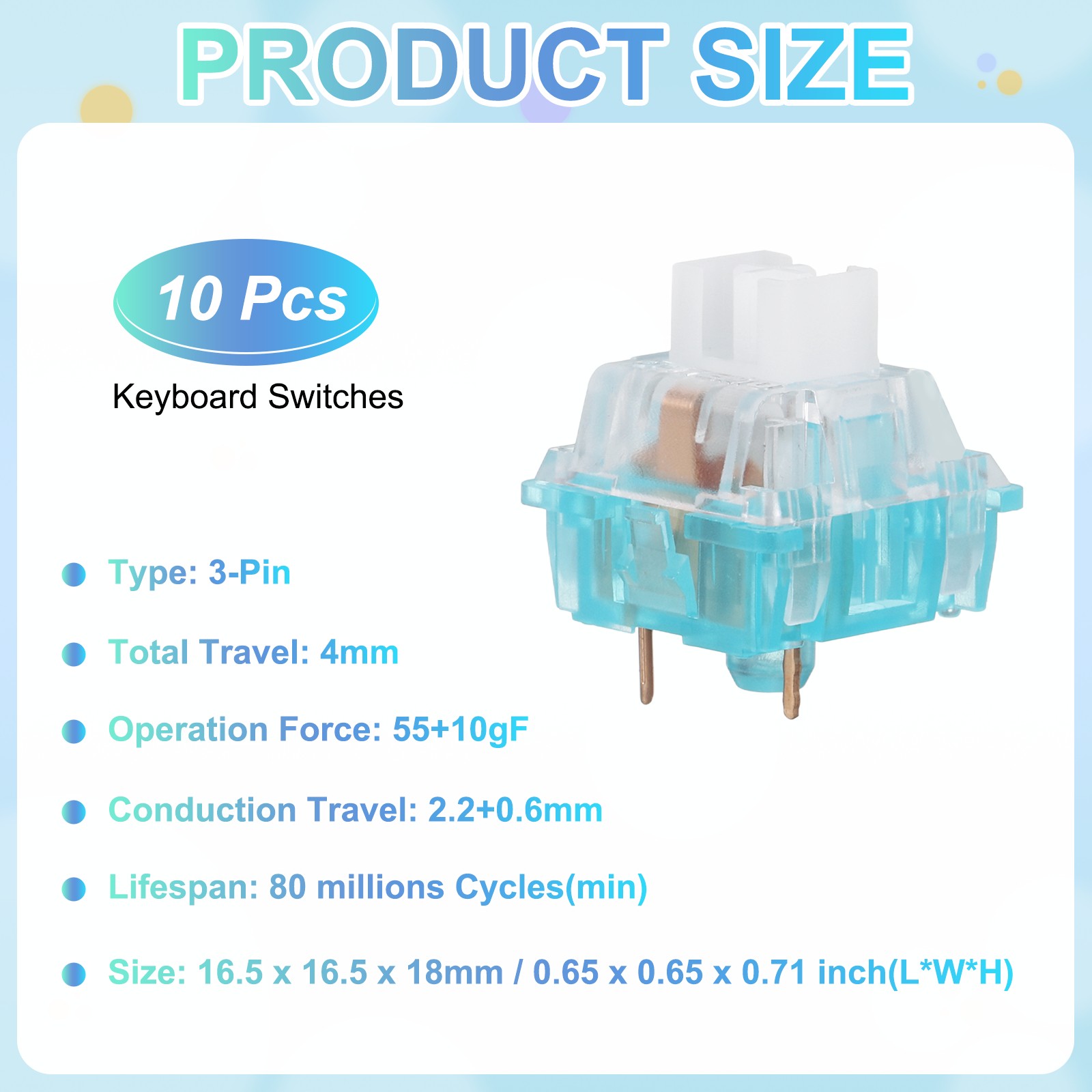 10pcs Blue Keyboard Switches 3-Pin 55gf Linear Keyboard Switch Replacement