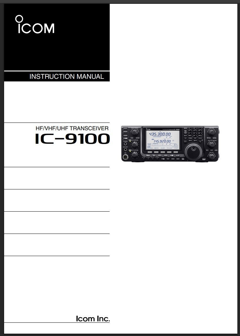 Icom IC-9100 Instruction Manual: 212 Pages, Coil Bound, Free Shipping
