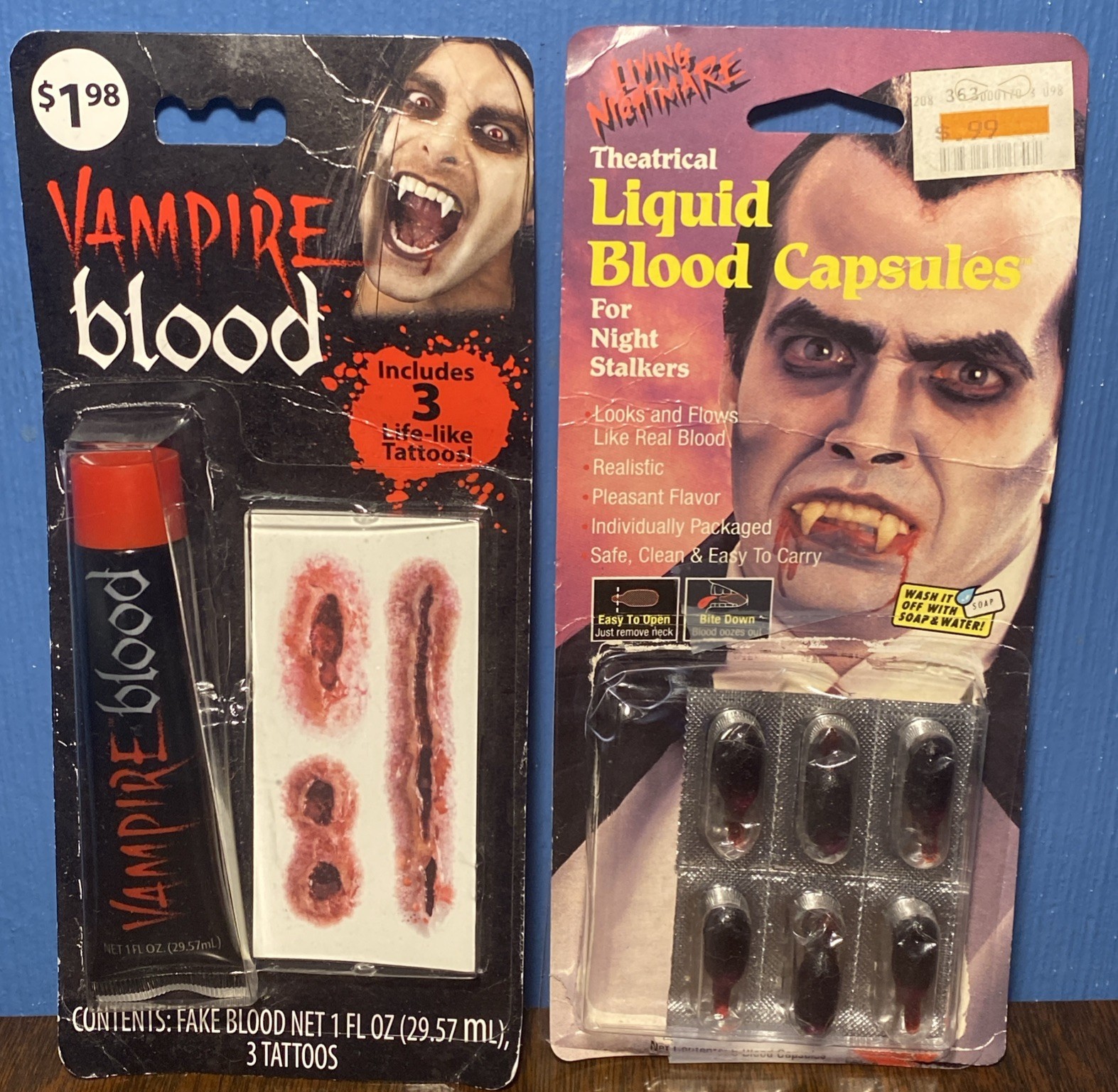 Halloween Vampire Blood / Temp Fake Scar Tattoo Kit & Blood Capsule Costume Lot