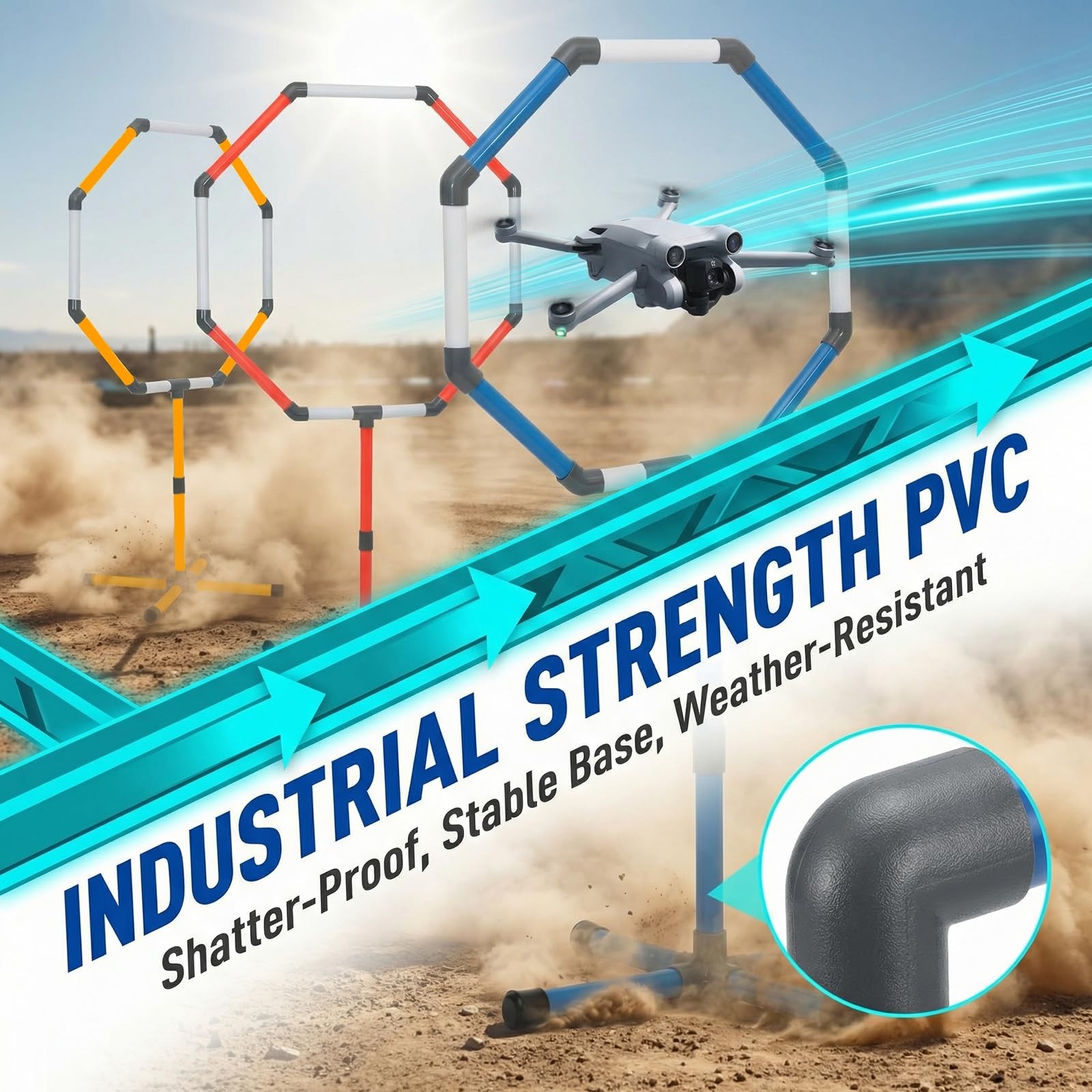 Drone Obstacle Course Kit with Landing Pad, 3-Different Hoop Sizes BLUE