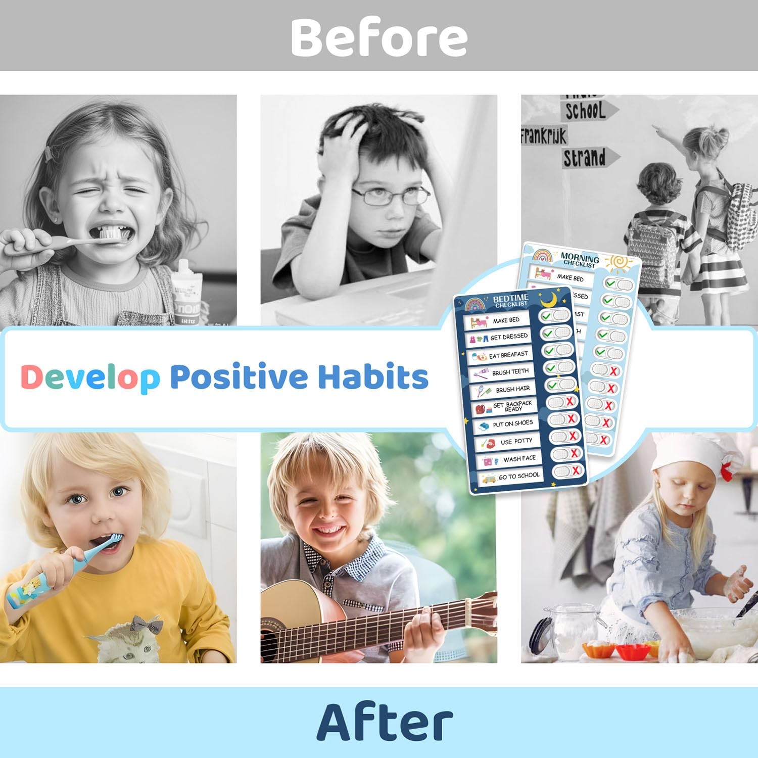 Kids Magnetic Bedtime Morning Routine Chart Visual Schedule ADHD Board