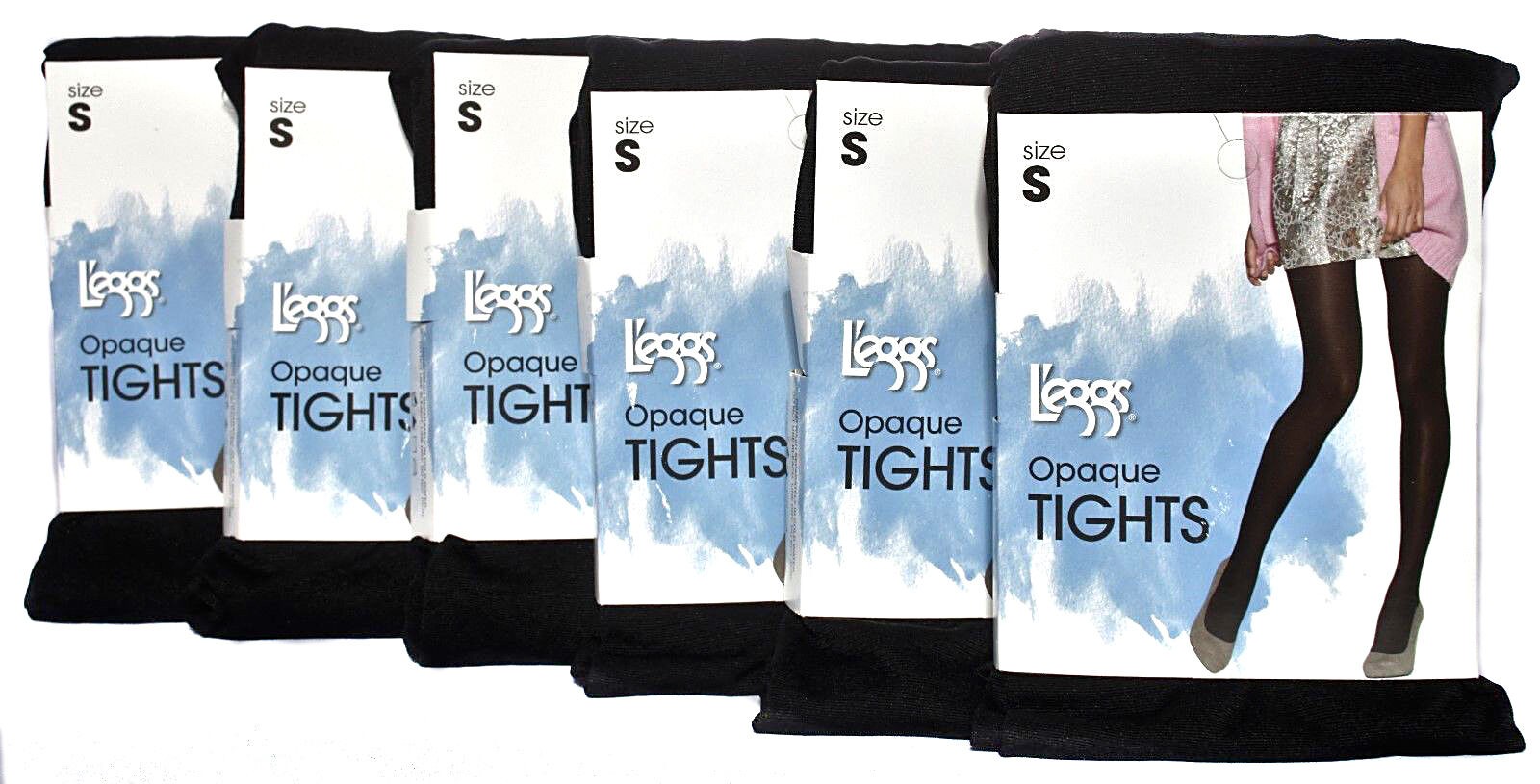 L'eggs Black Tights Pantyhose Size Small Opaque 70 Percent Nylon Spandex 6 Pairs