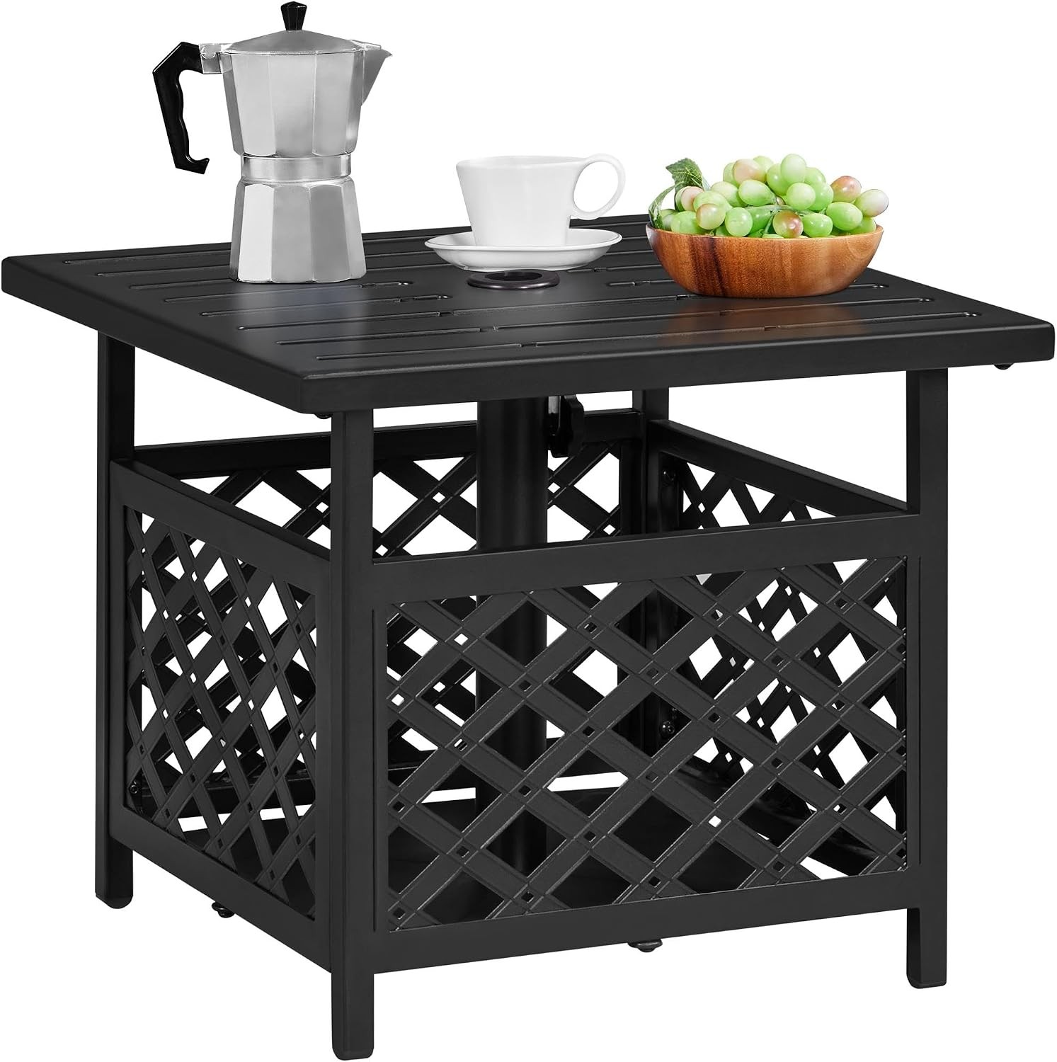 Patio Table with Umbrella Hole Outdoor Metal Side Table for Deck