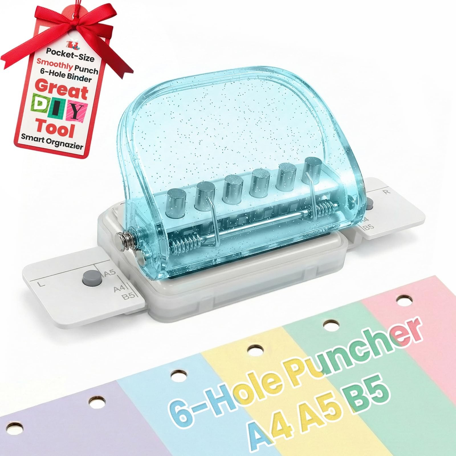 6-Hole Punch for Planners Essential,Mini Portable Paper Puncher for A5 A6 Per...