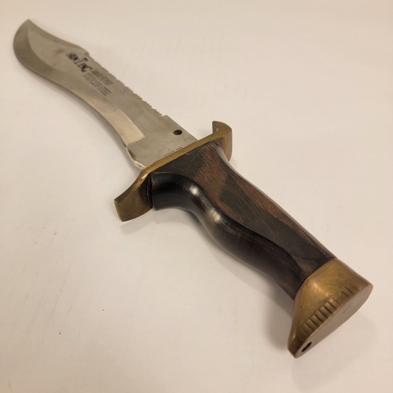 Bowie knife, Hunting knife, wooden and brass handle 17"