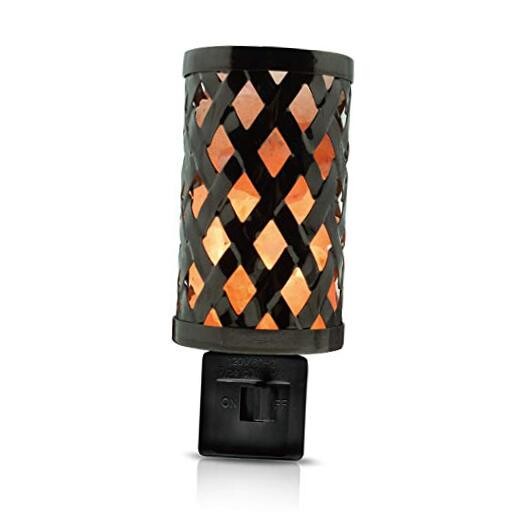 Natural Pillar Basket Wall Salt Lamp Night Light with Pink Salt Chunks | 360