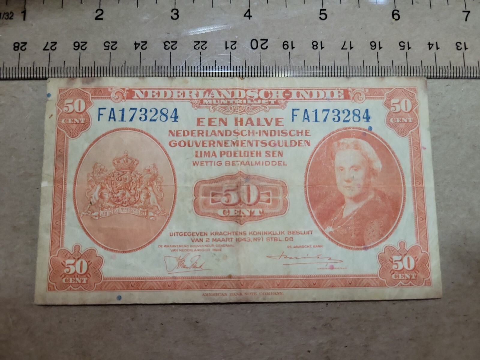 🇳🇱 Netherlands East Indies 50 cents 1943 P-110   VF WWII Banknote   013123-10