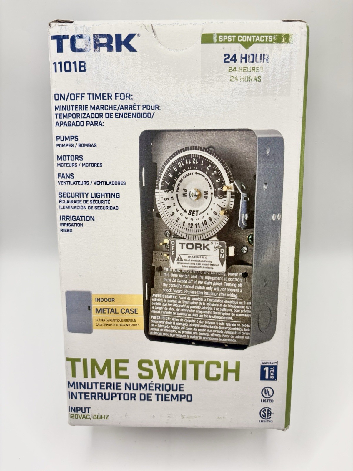Time Switch 24-Hour, TORK 1101B Input 120VAC, 60HZ SPST Contacts New in Box