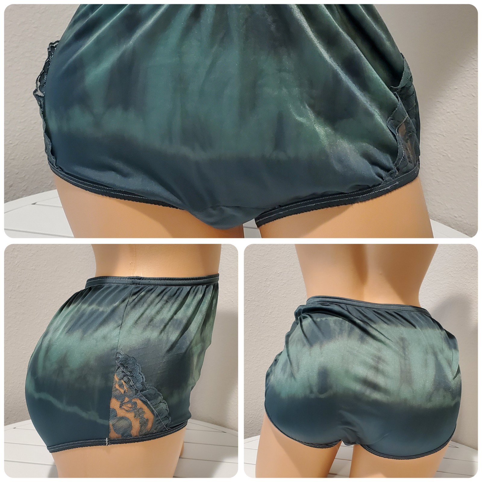 Vanity Fair Lace Nouveau Shiny Nylon Panty 6/M Cylone Green Rainbow Shift