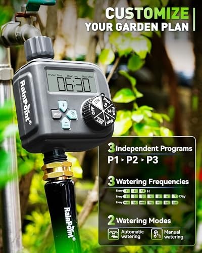 RAINPOINT SPRINKLER TIMER WITH 3 INDEPENDENT PROGRAMS HOSE TIMER IT517P - Green