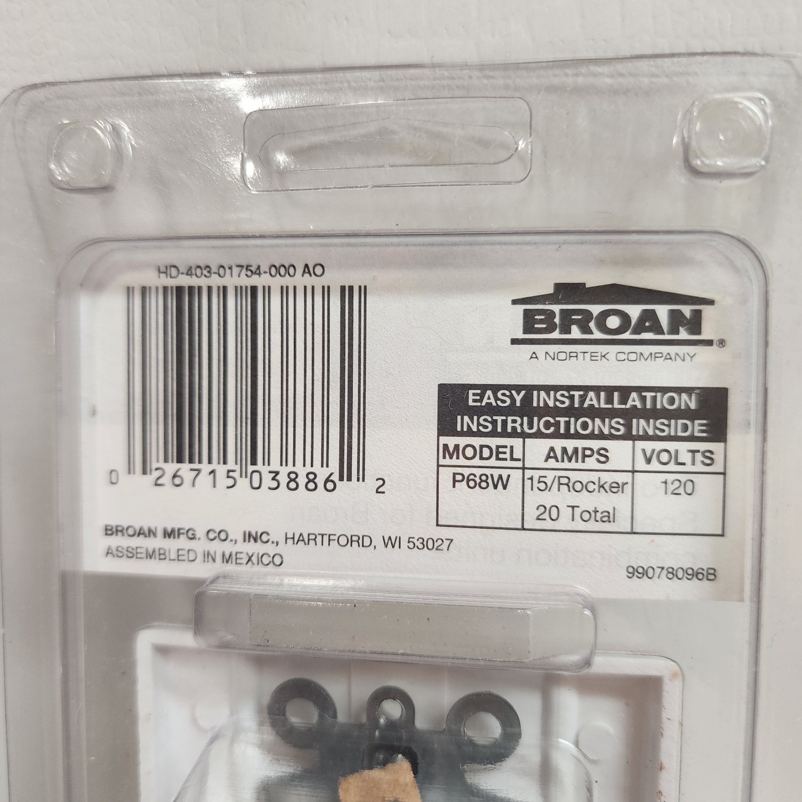 2 NEW - BROAN - Two Switches / 2 Function Control ~ Model P68W ~ White