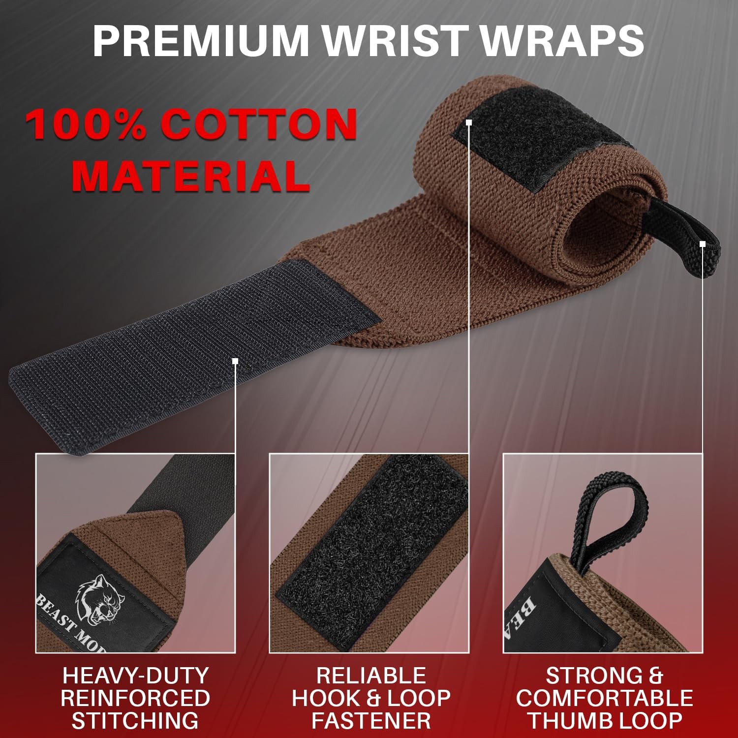 Weightlifting Wrist Wraps with Thumb Loop – HeavyDuty Support for Powerlifting