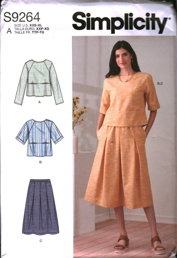 9264 UNCUT Simplicity Sewing Pattern Misses Tops Blouse Shirt Pull on Skirt OOP