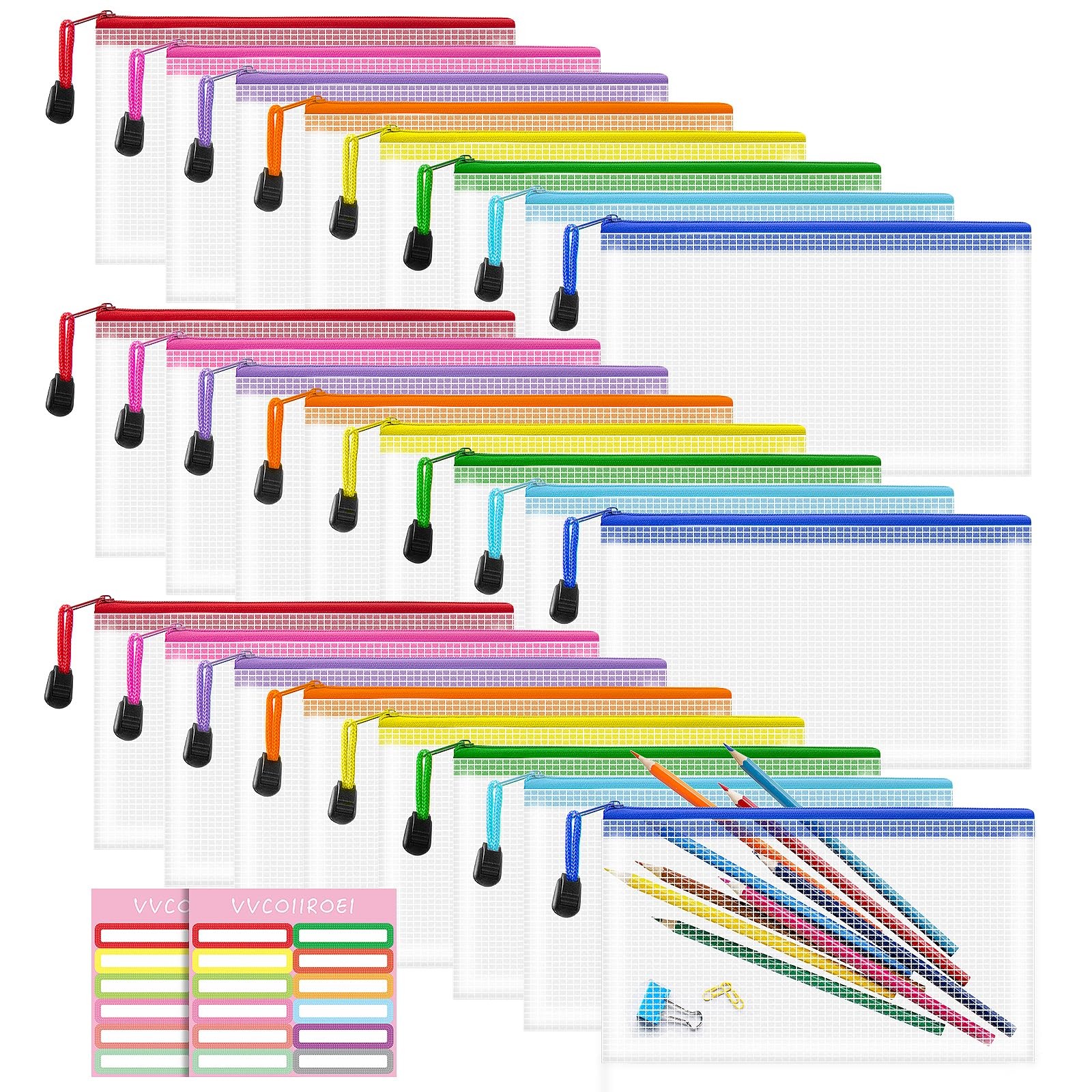 24pcs Mesh Zipper Pouch Bags Small, 8.1x4.8 Inches Zipper Pencil Bags, 8 Colo...