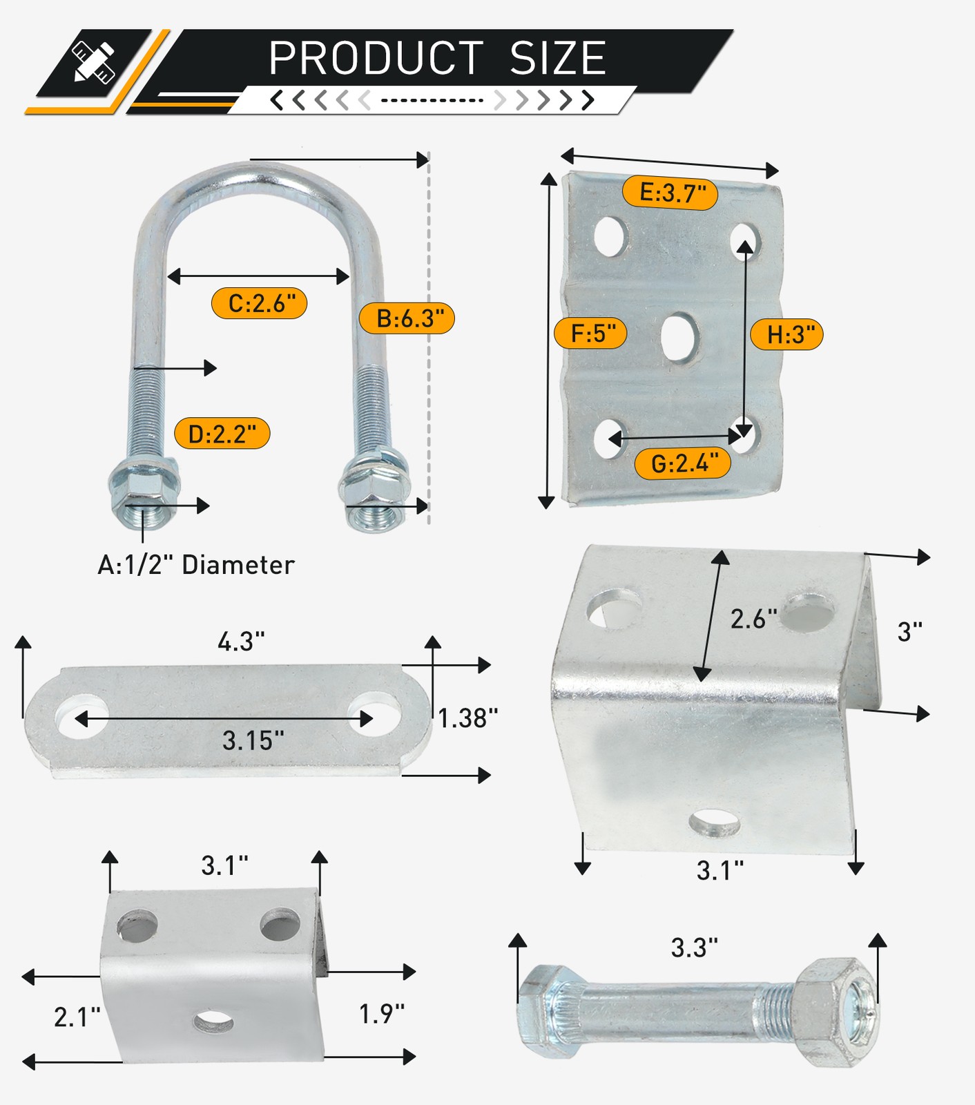 2Pcs 4 Leaf 25-1/4" Double Eyes Utility Trailer Leaf Spring Kit 3500lb Capacity