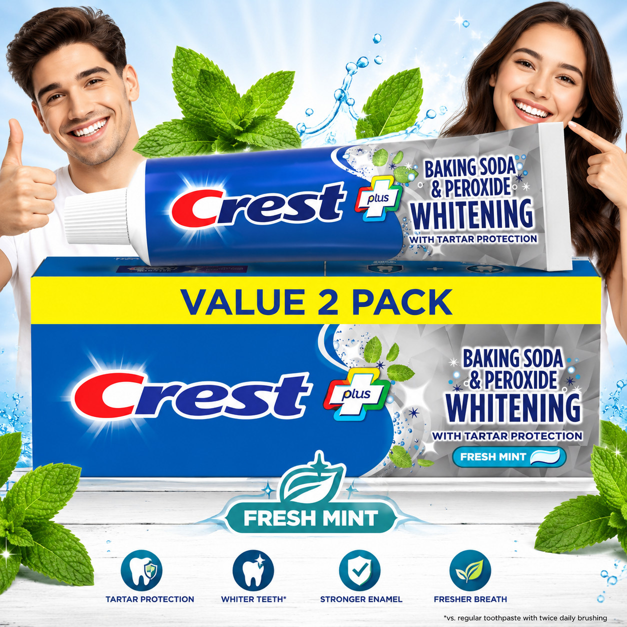 Baking Soda & Peroxide Whitening Toothpaste, Fresh Mint, 5.7 oz, (Pack of 2)