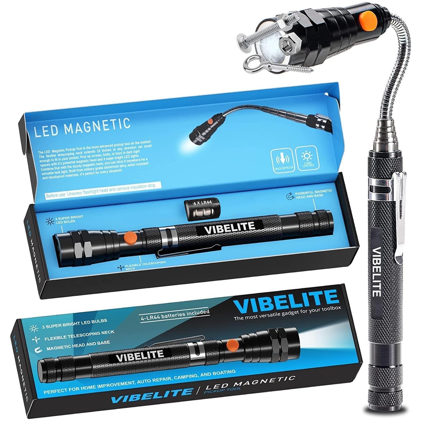 VIBELITE Extendable Magnetic Flashlight with Telescoping Magnet Pickup Tool- Dad