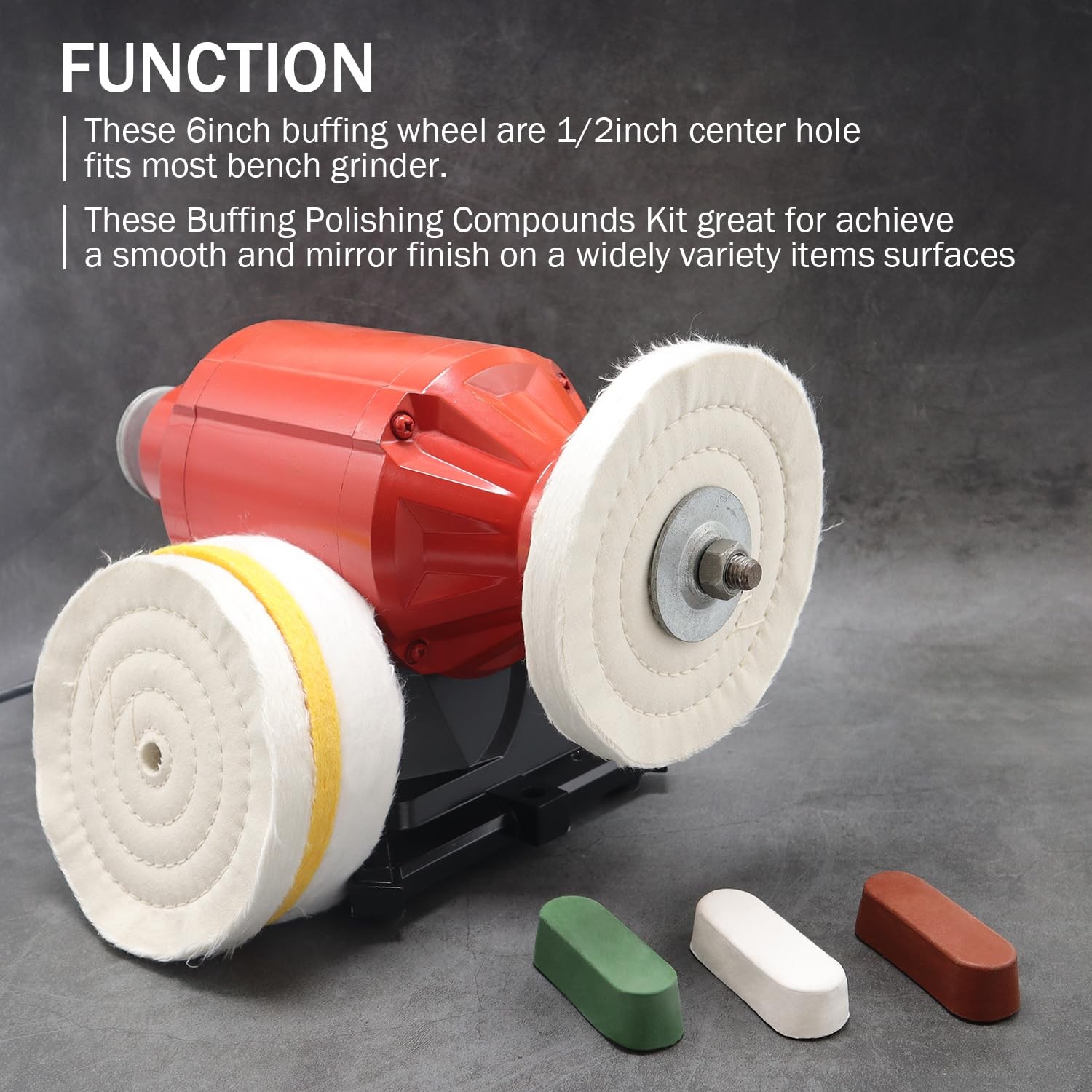 6inch Buffing Polishing Wheels 1/2" Arbor Hole,Soft/Fine/Medium for Bench Gri...
