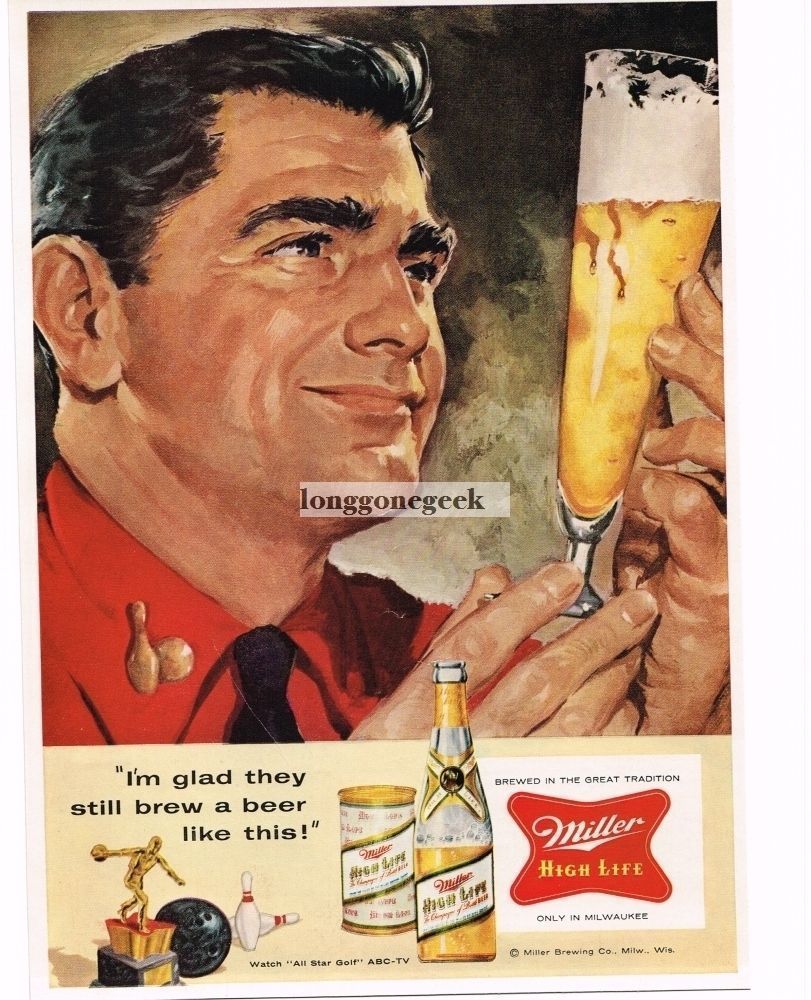 1958 Miller High Life Beer Bowling Theme Artist Styles Styler Vintage Print Ad