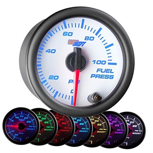 White 7 Color 100 PSI Fuel Pressure Gauge Kit - Includes Electronic Sensor -