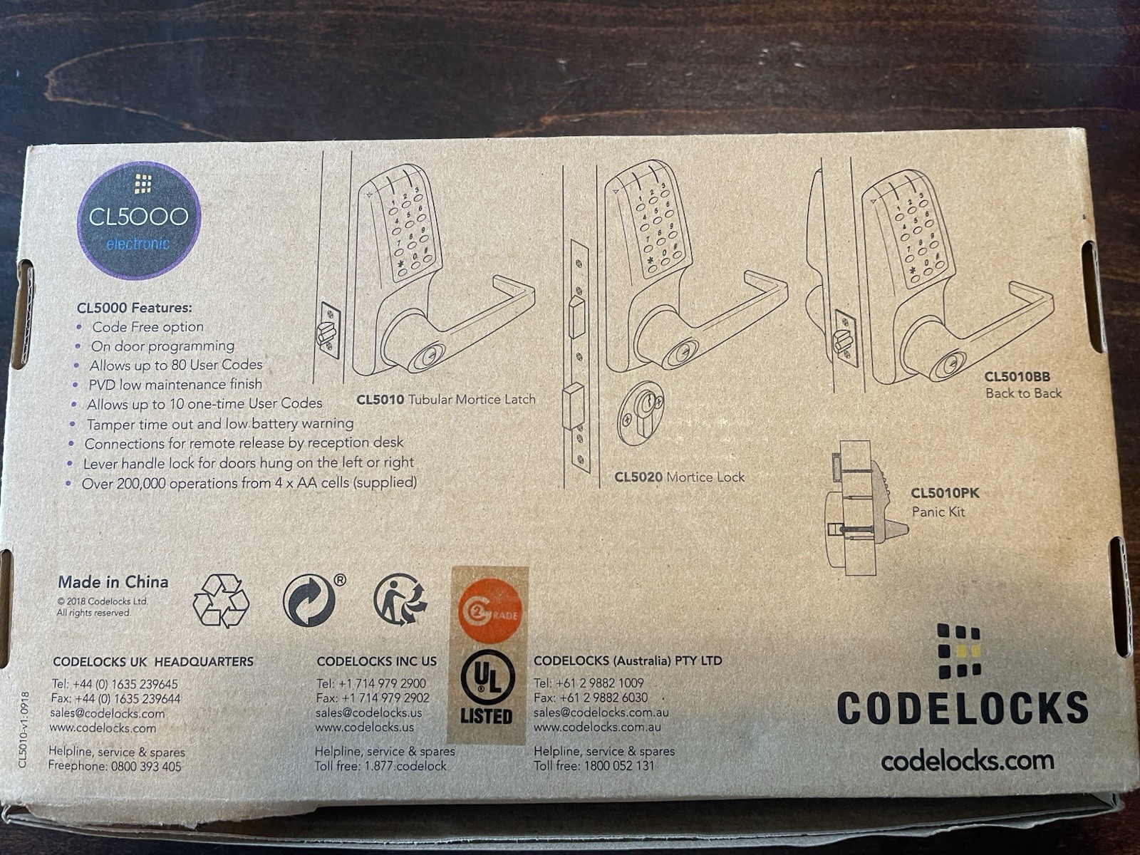 Codelocks CL5210 Electronic Keypad Deadlatch Lock Grade 2 w/ Key – Open Box
