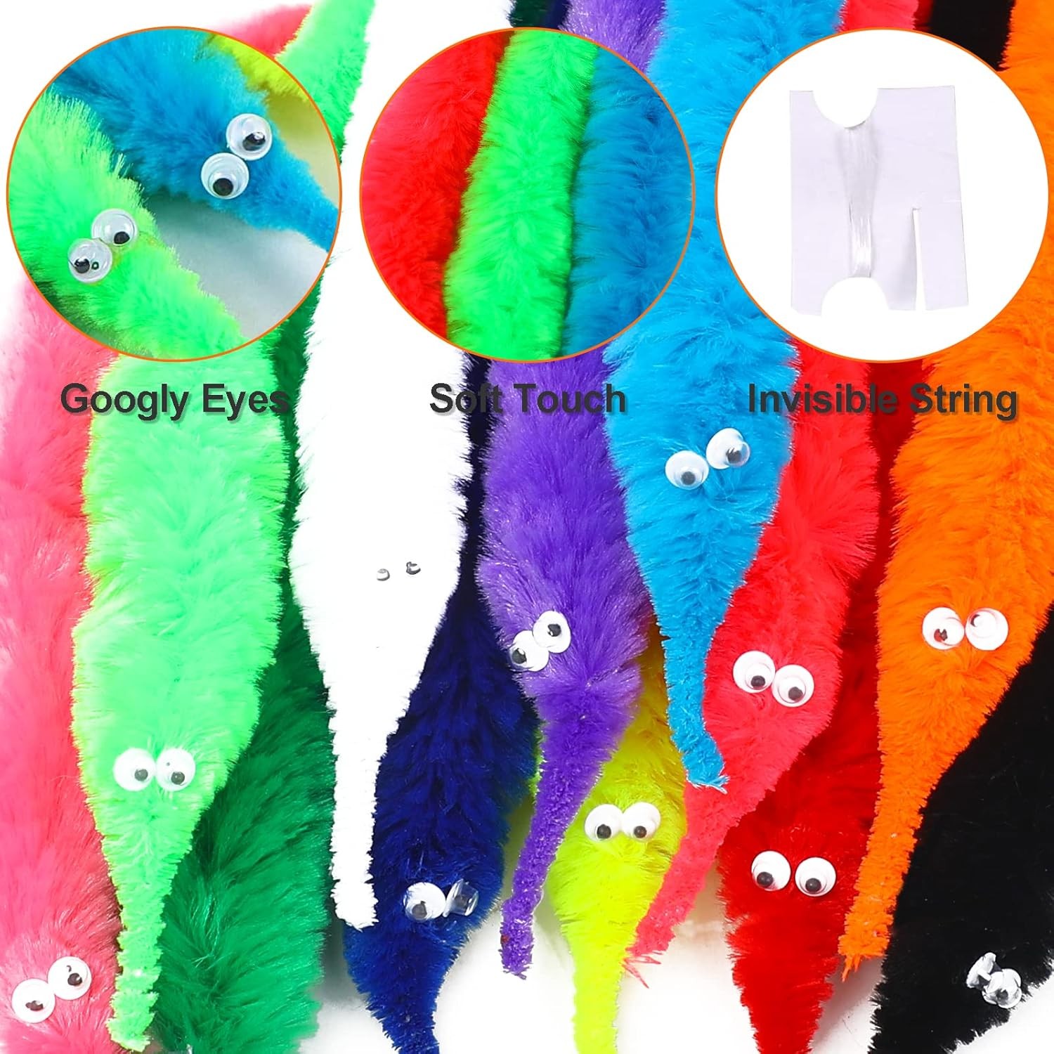 CCINEE 48 Pcs Magic Twisty Worm Wiggly Fuzzy Worms on a String Magic...