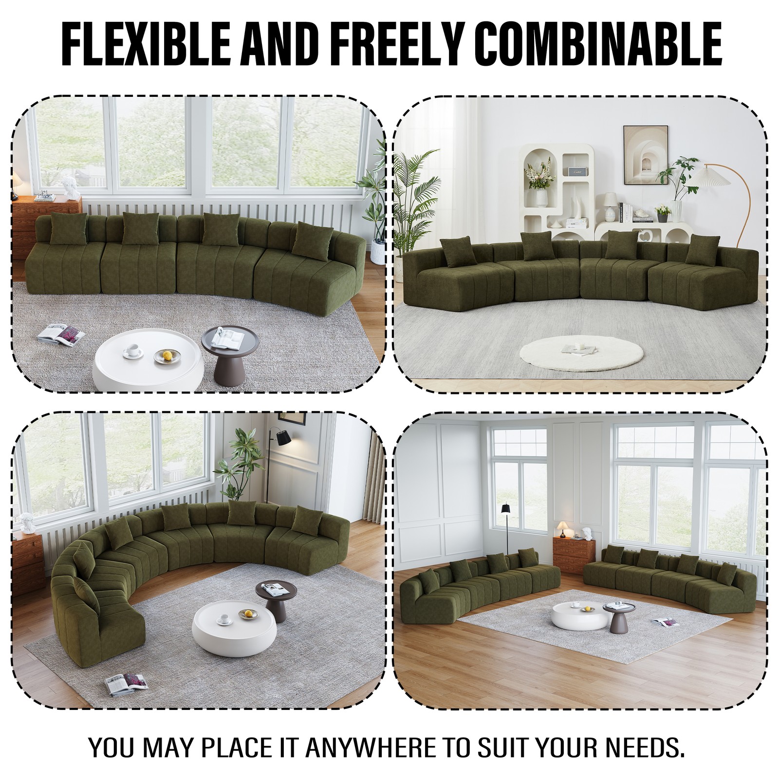 Chenille sectional sofa with 2 pillows,Symmetrical Modular Sofa Sectional for