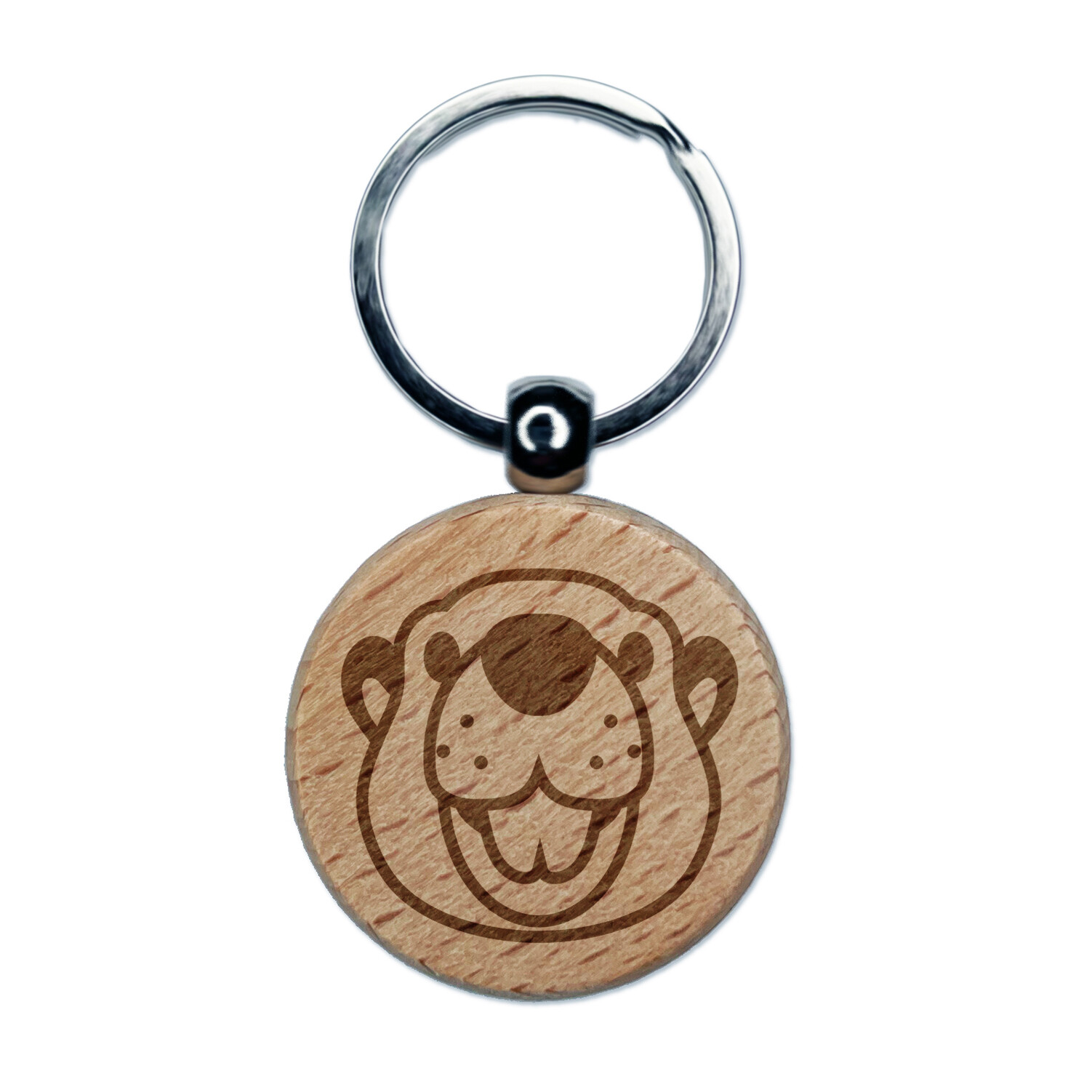 Cute Toothy Beaver Head Engraved Wood Round Keychain Tag Charm