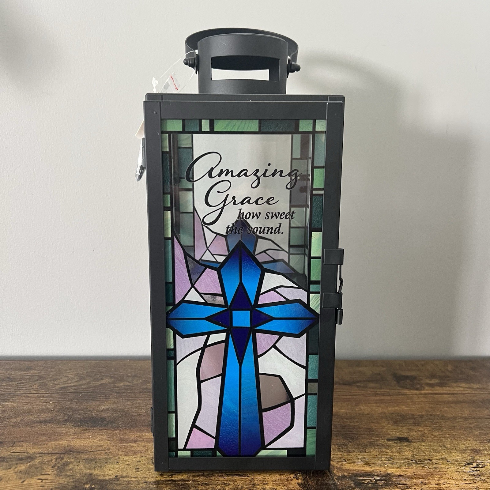 "Amazing Grace" Stained Glass Lantern LED Flameless Candle New Mothers Day Gift