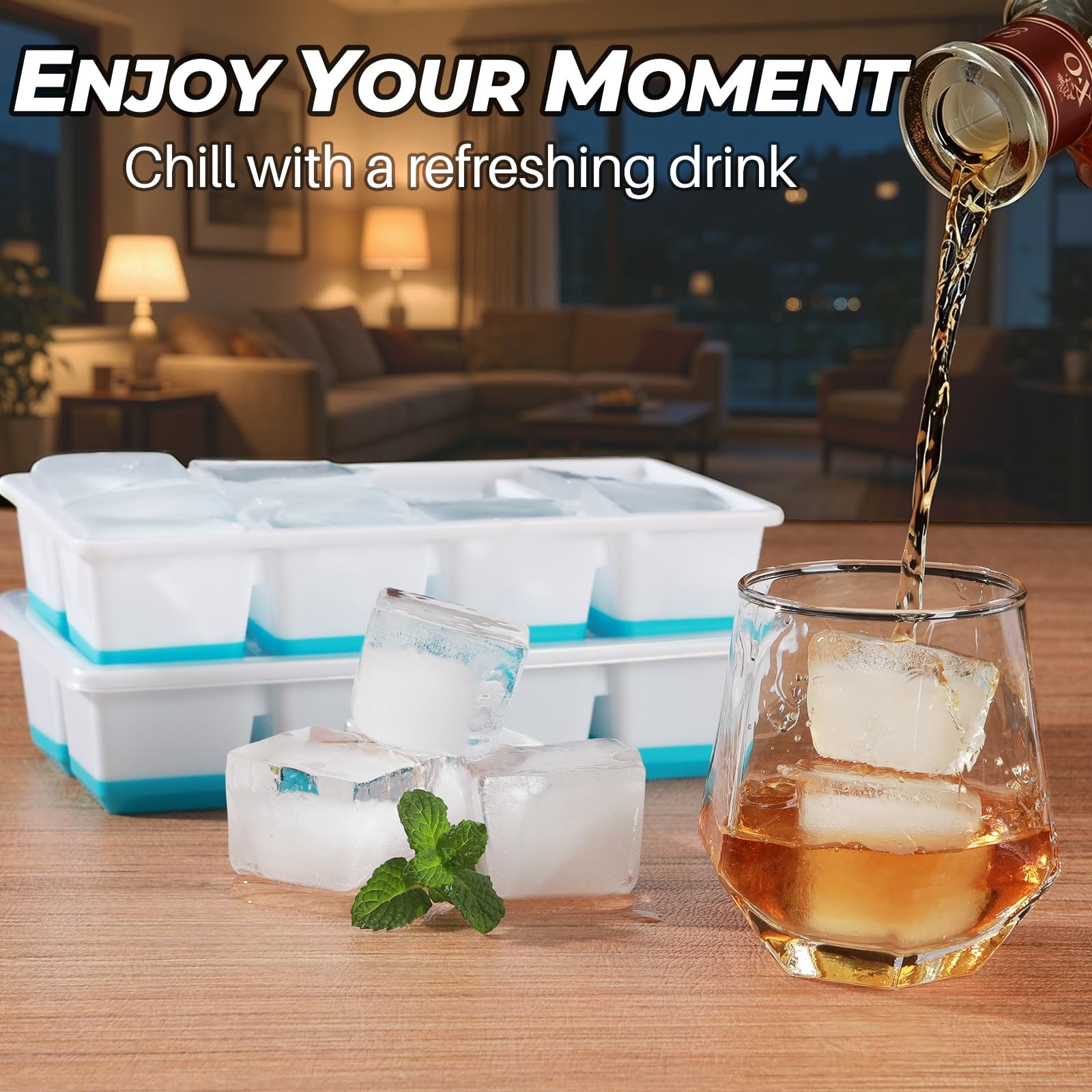 Large Ice Cube Trays with Lid, Jrisbo 2 Pack Stackable Silicone Large, Green
