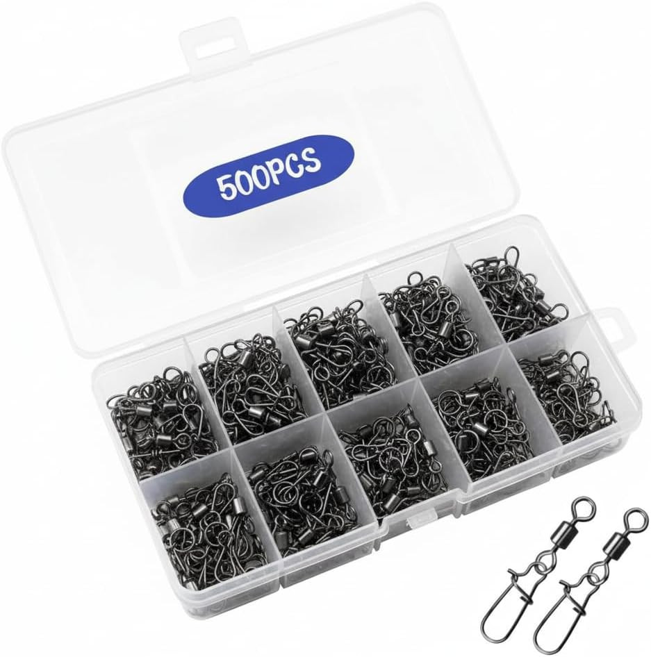 500 Pcs - Fishing Swivels Stainless Steel Barrel Swivels Fishing Tackle Kit with