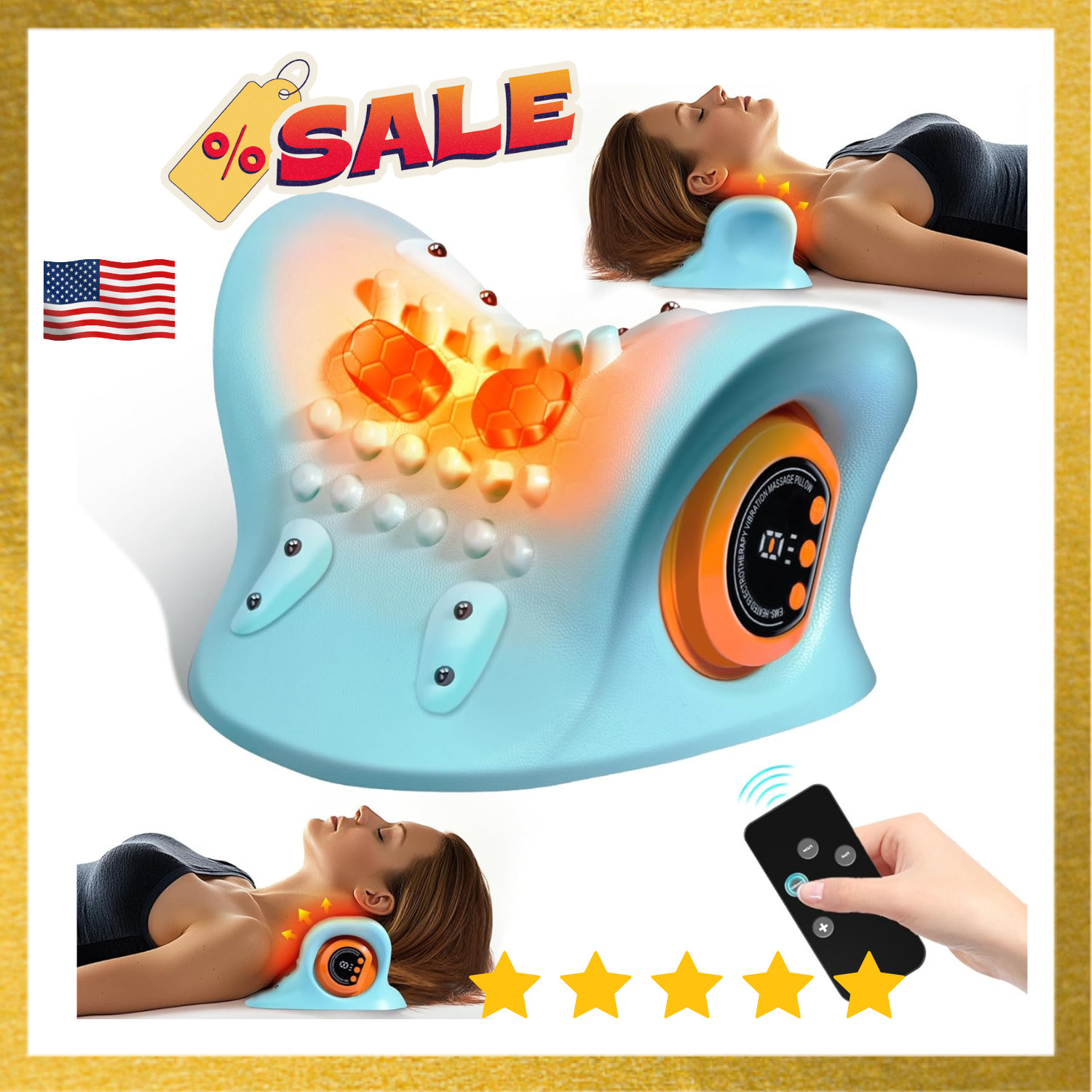 Hugterra Neck Massager 2025, Neck and Shoulder Relaxer with Heat, 3 Modes, Porta