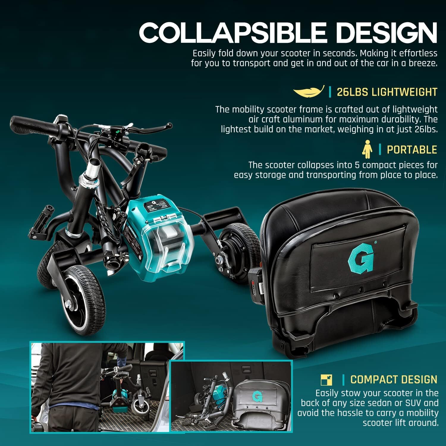 G GUT142 Lightweight 48V Long Range Folding Electric Mobility Scooter