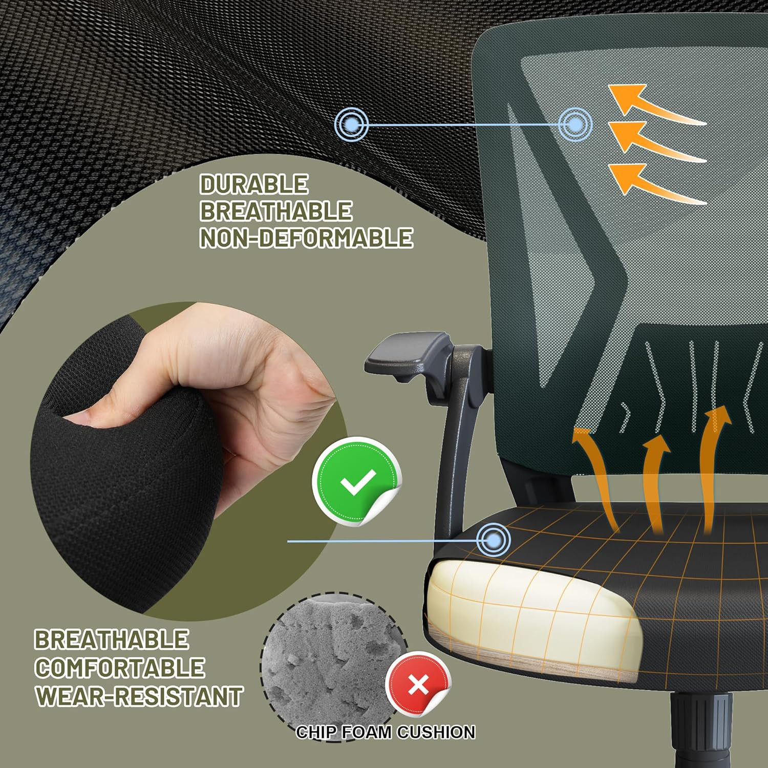 Ergonomic Swivel Mid Back Mesh Office Desk Chair with Flip up Arms Height Adjust