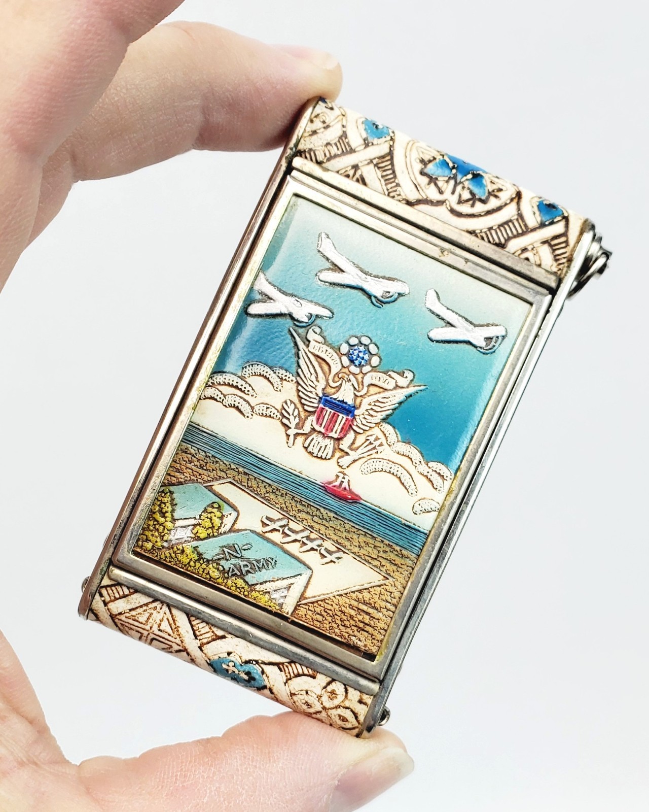 Extremely RARE Ladies ZELL WWII WW2 Army Military Mirrored Compact FREE SHIPPING