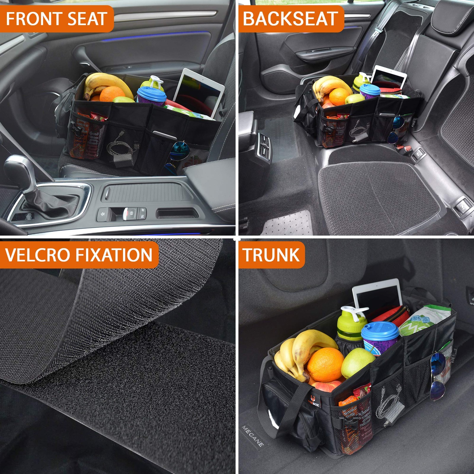 FoxBox Car Seat Trunk Organizer SUV - Front, Back Seat Storage, Passenger Floor