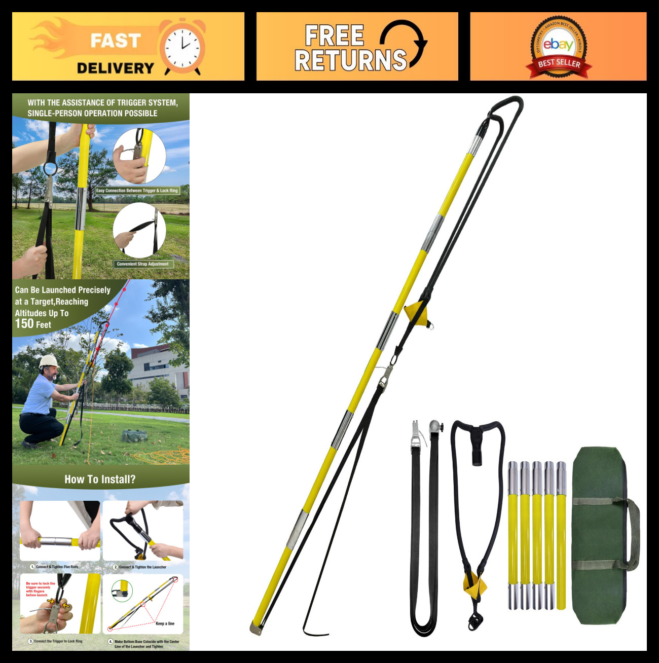 Professional Arborist Slingshot Rope Launcher Kit - High Accuracy Throw Line Too