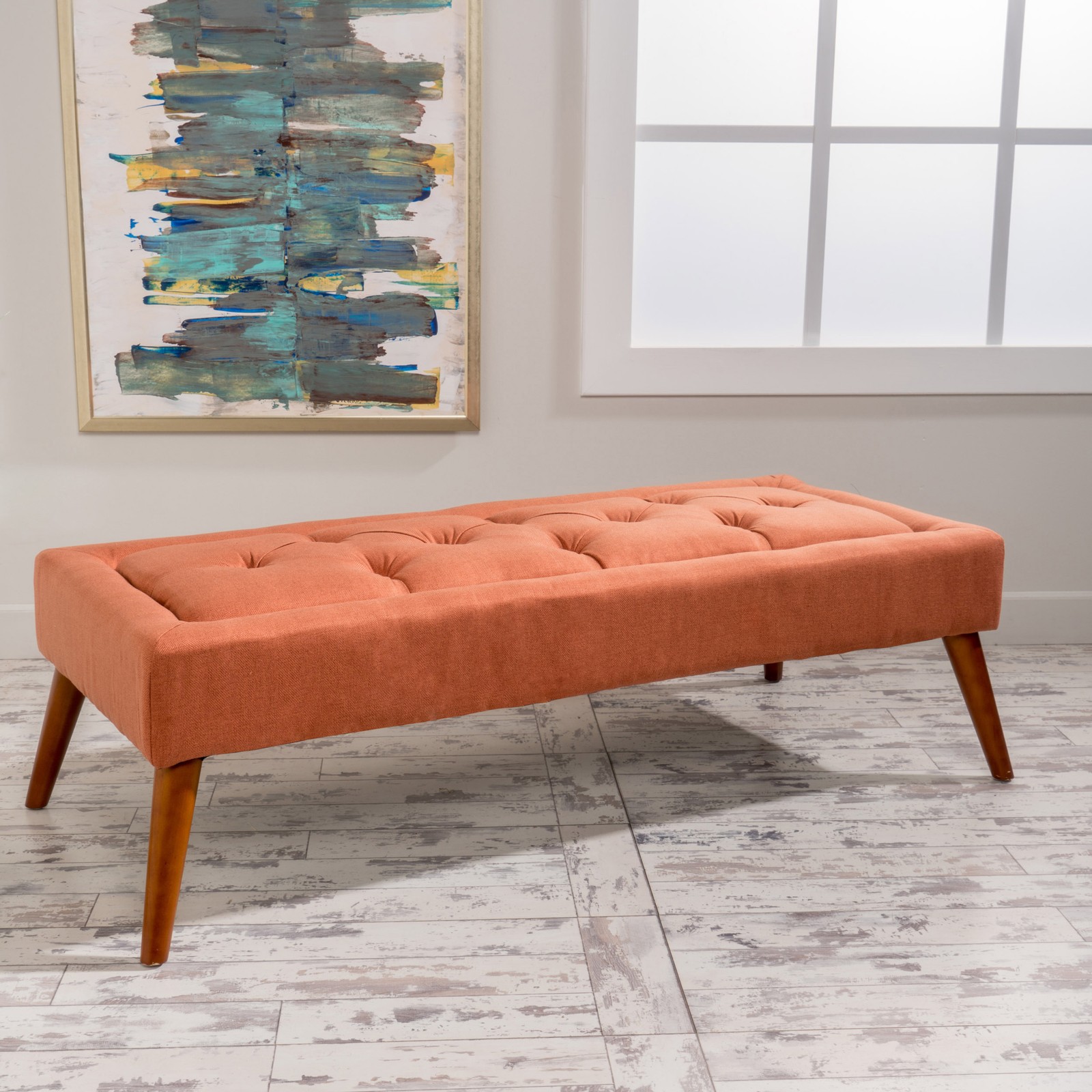Ottoman Bench Upholstered Bedroom Bench for End of Bed, Button-Tufted