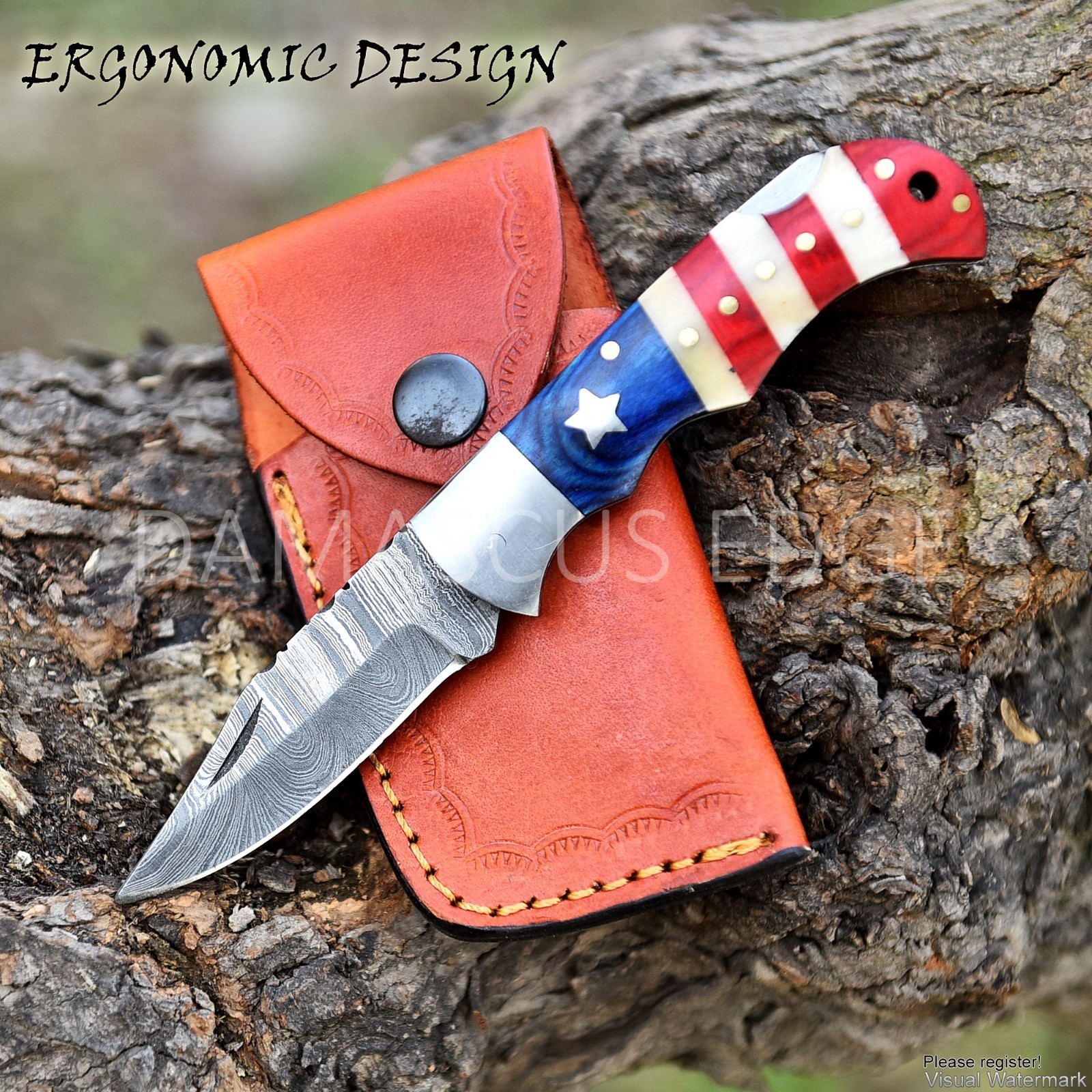 7'' Handmade Damascus Folding Knife – Pocket EDC Custom Outdoor Sharp Blade Tool