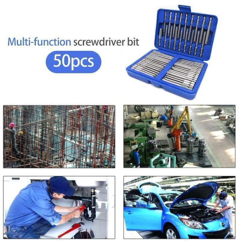 50PCS Extra Long Security Bits Hex Torx Star Spline Flat Screwdriver Bit Set