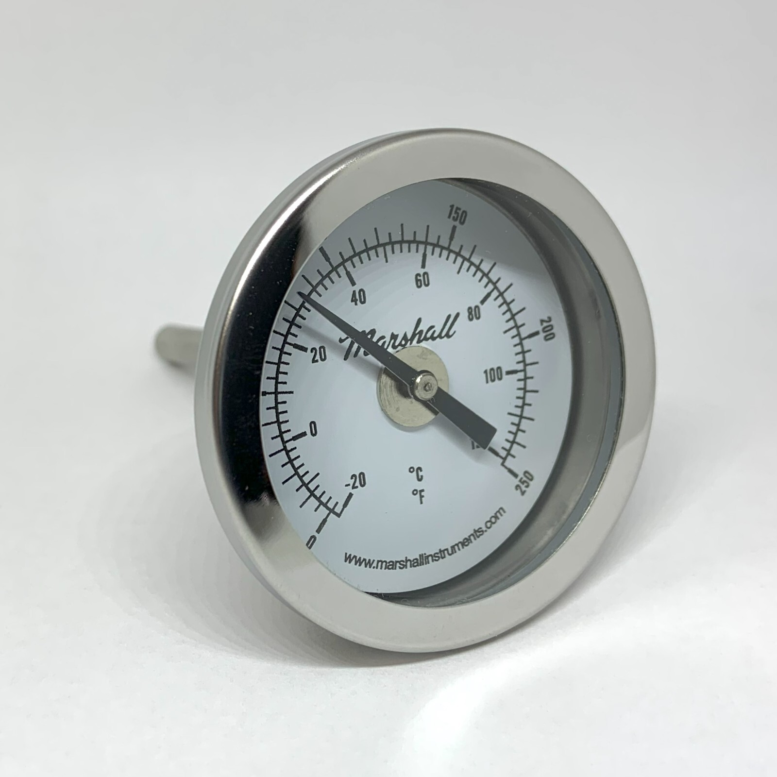 Bimetallic Industrial Thermometer, 0-250F, 2" Dial, 2.5" Stem, 1/4" CB L11105