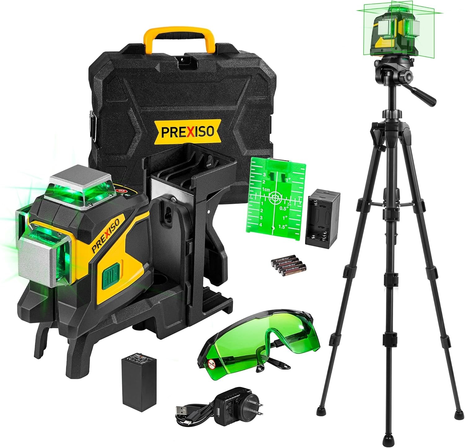 3x360° Self-Leveling Laser Level with Tripod Green 100Ft Magnetic Base Kit