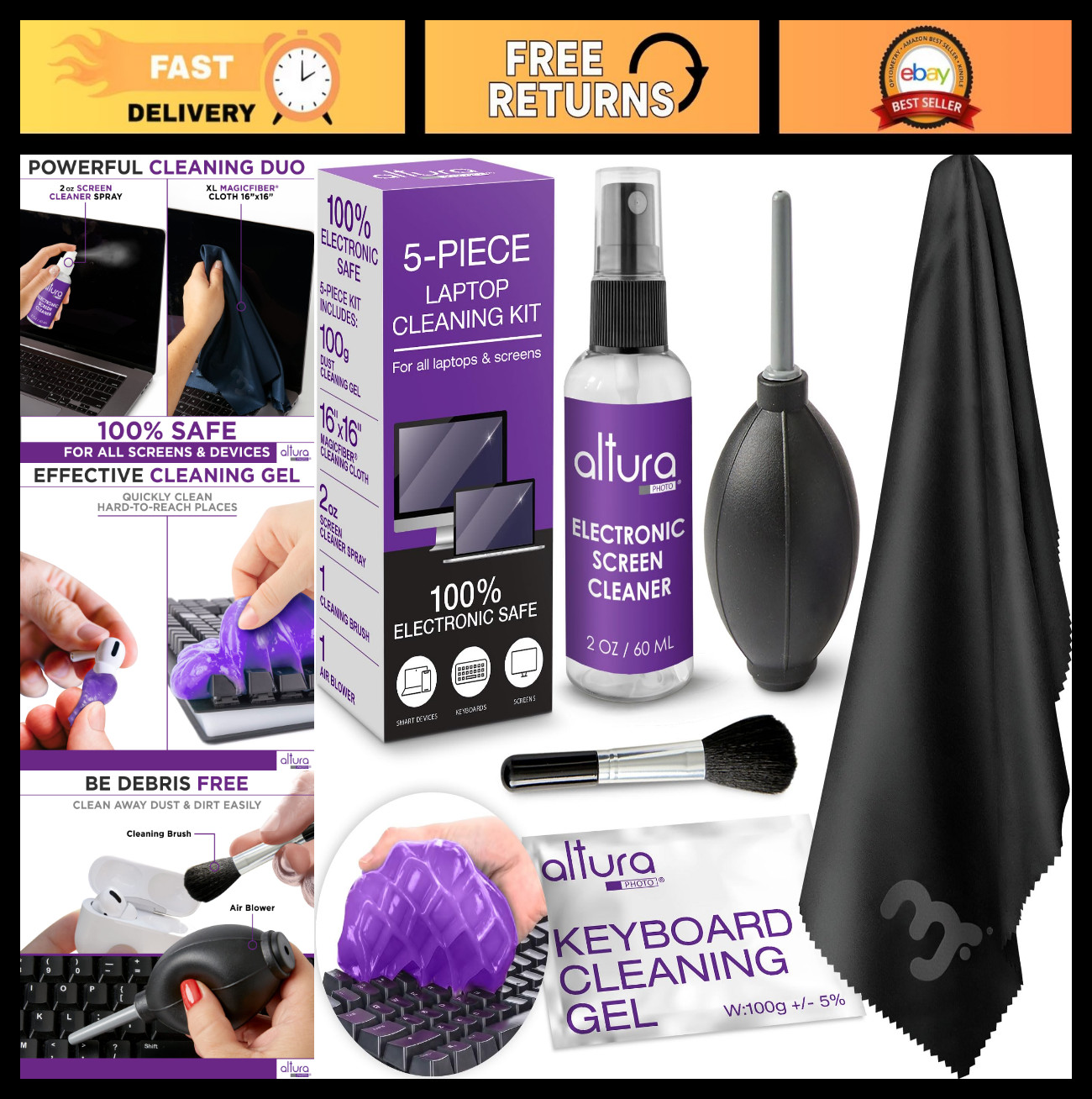 All-in-One Keyboard & Laptop Cleaning Kit | Electronic Screen Cleaner for PC, Ma
